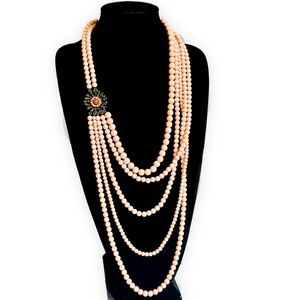 Glam Blush Multi Strand Statement Necklace Brass Flower